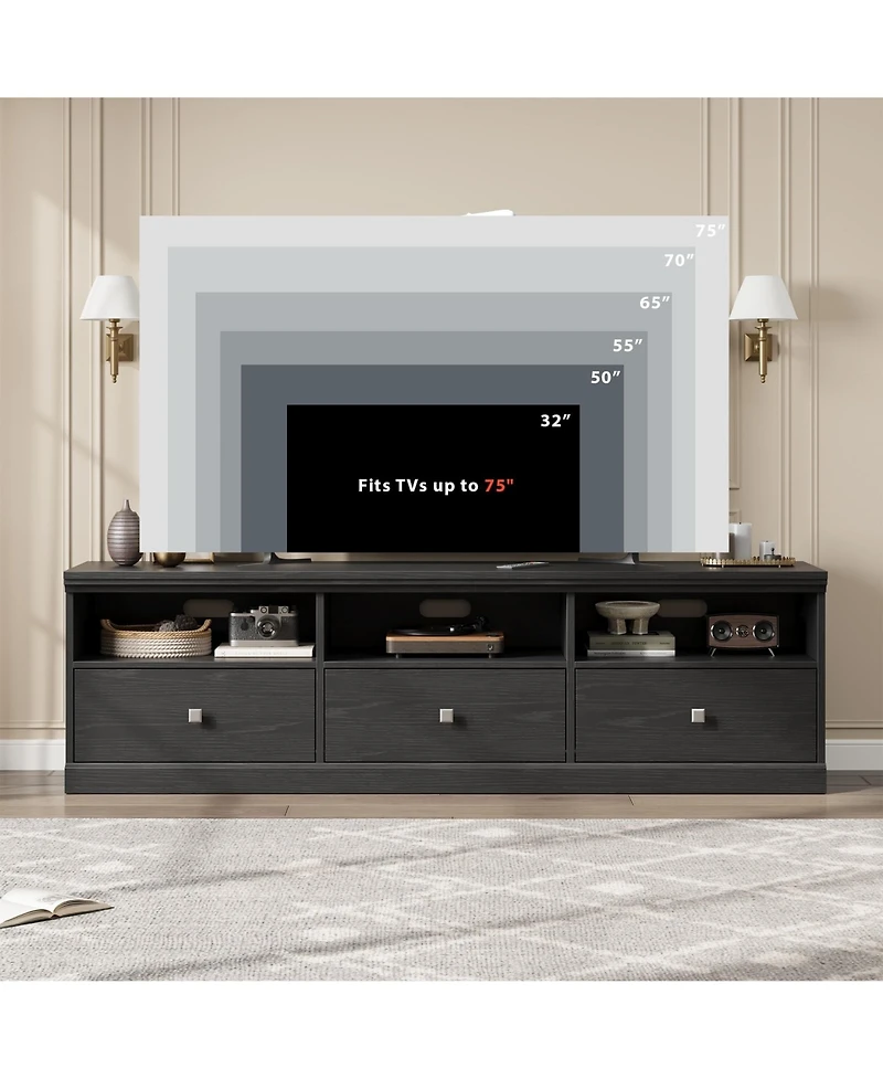 homfan Mid-Century Modern Tv Stand with Storage Drawers, Open Shelves and Cable Management - Durable Wood Entertainment Center Media Console