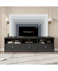 homfan Mid-Century Modern Tv Stand with Storage Drawers, Open Shelves and Cable Management - Durable Wood Entertainment Center Media Console