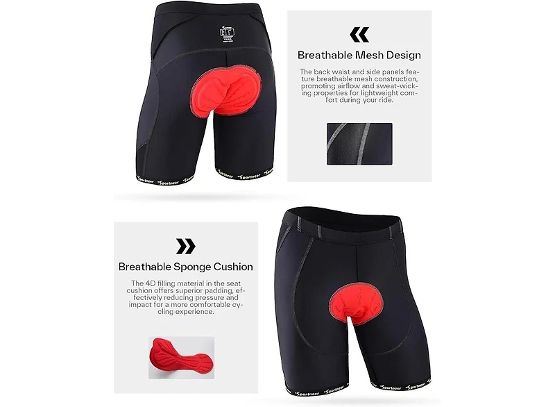 Sportneer Padded Bike Shorts for Men – Large, 4D Padding, Breathable and Absorbent, Mens Bicycle Cycling Biking Clothing Shorts