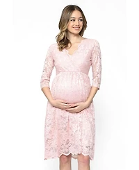 Hello Miz Women's Maternity Floral Lace Wrap Nursing Dress with 3/4 Sleeves