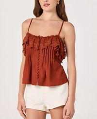 Astr the Label Women's Ruffled Lace Trim Straight Neck Tank Top