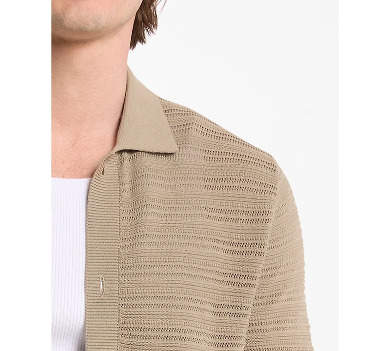 Michael Kors Men's Open-Stitch Cotton Short-sleeves Shirt