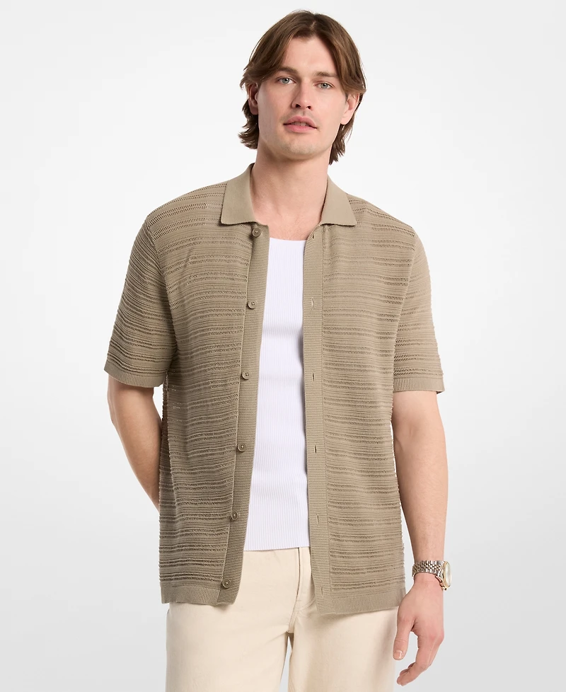 Michael Kors Men's Open-Stitch Cotton Short-sleeves Shirt