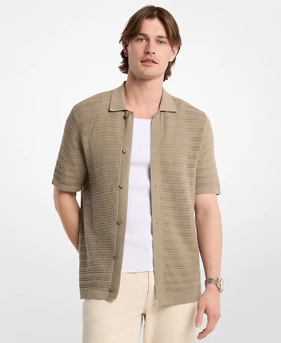Michael Kors Men's Open-Stitch Cotton Short-sleeves Shirt
