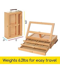Meeden Large Adjustable Artist Tabletop Sketchbox Easel- Multi-Function Solid Beech Wood Storage Box Easel with 3-Drawer for Artist