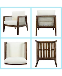 Asagikoiai Outdoor Acacia Wood Rope Patio Sofa Set with Water Repellent Cushions