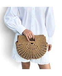 Adornia Fine Straw Arc Clutch Bag