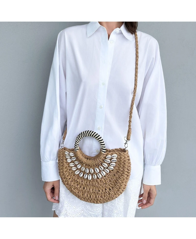 Adornia Women's Basket Arc Shell-Embroidered Handle Bag with Shoulder Strap