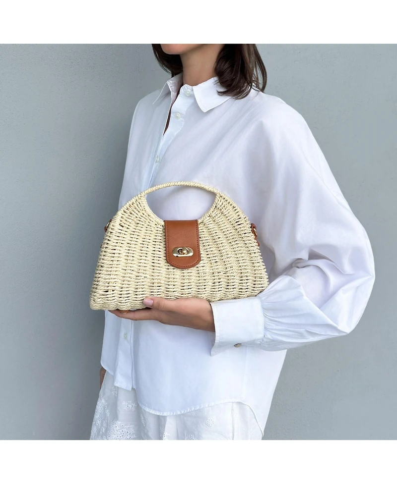 Adornia Straw Picnic Basket Clutch