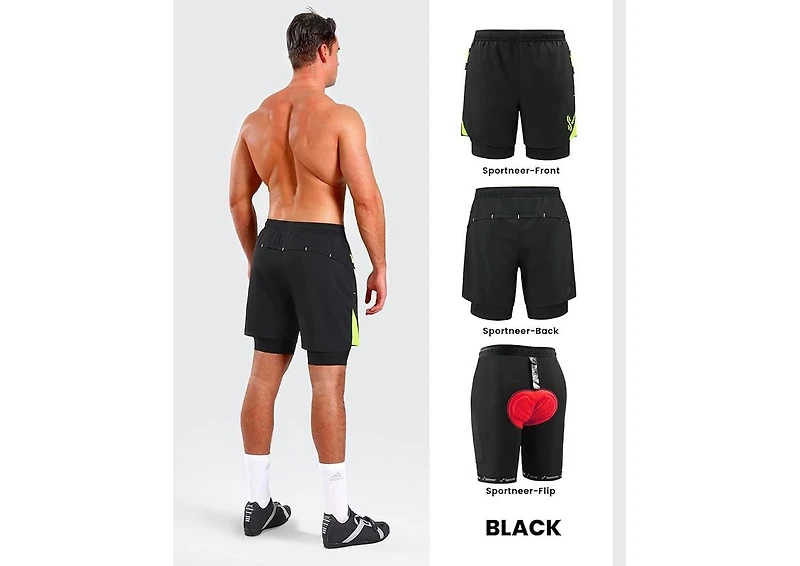 Sportneer X-Large Bike Shorts for Men - 3D Padded Lightweight Mtb Fit Riding Biking Bicycle Biker Shorts with Zipper Pockets