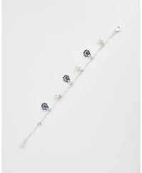 Fable England Silver Pansy and Pearl Charm Bracelet