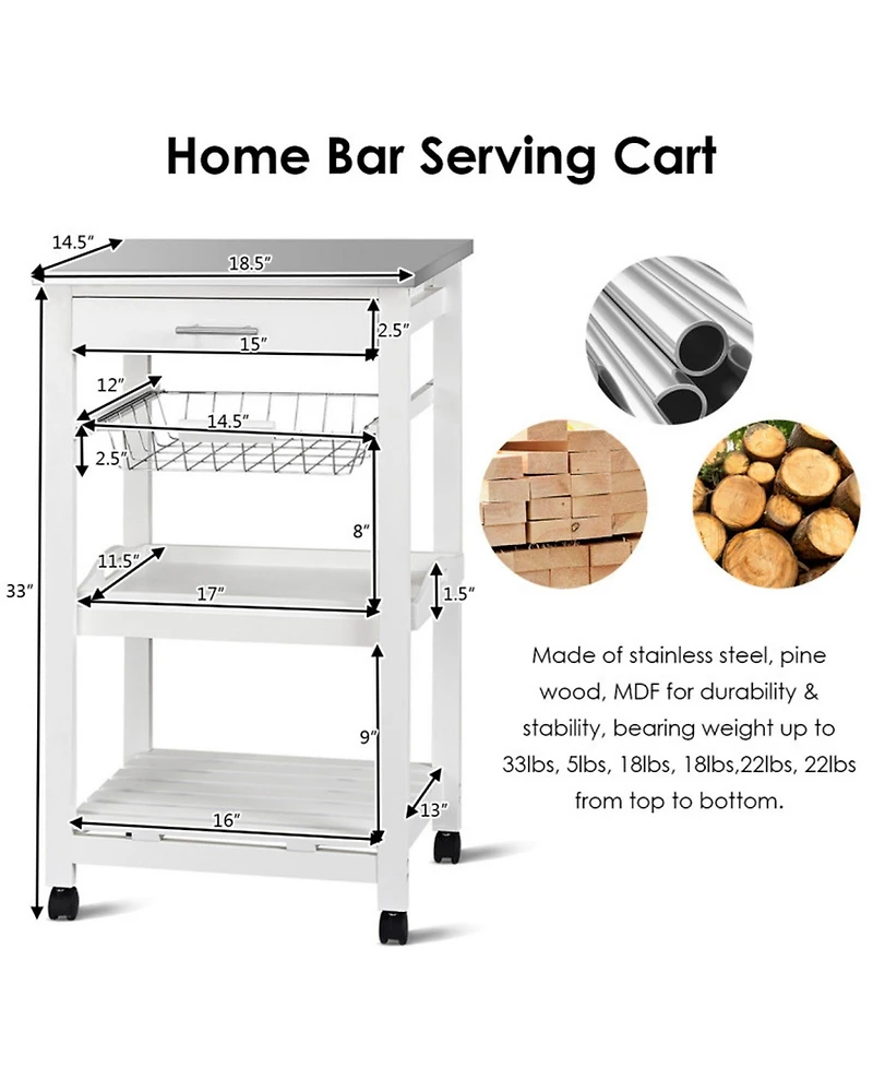 Gouun Rolling Kitchen Island Cart with Stainless Steel Top