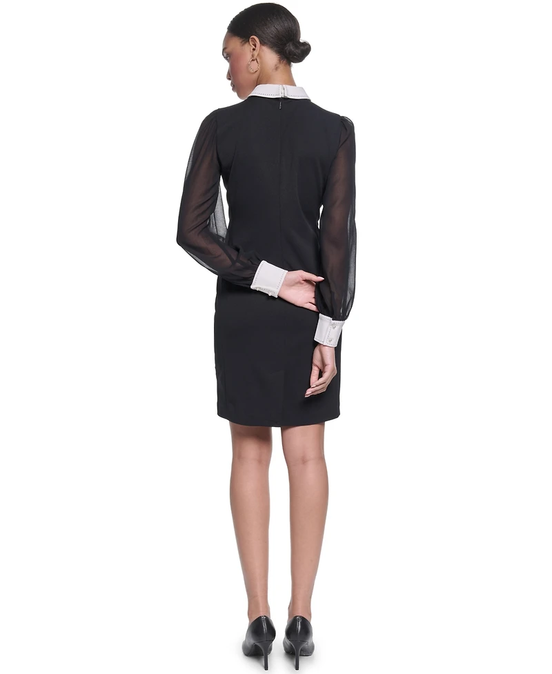 Karl Lagerfeld Paris Women's Scuba Crepe Sheath Collared Dress