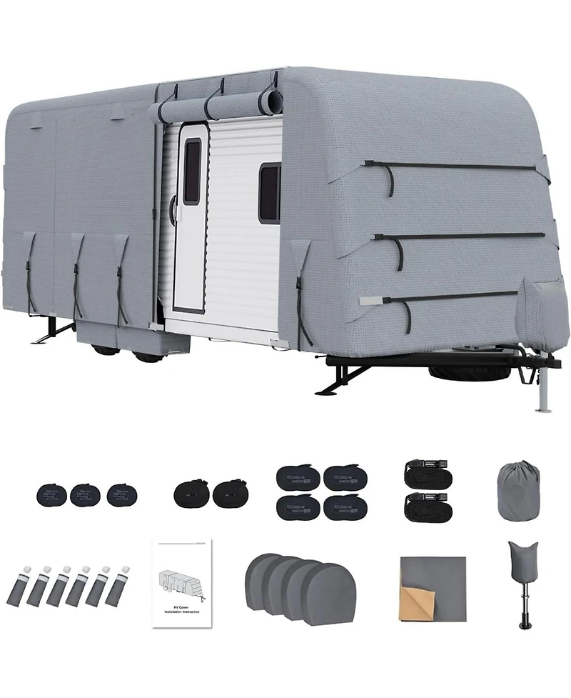 gaomon Rv Travel Trailer Cover Fits 18-20 feet, Waterproof/Uv Resistant/Rip-Stop Camper Cover, 4 Layers Heavy Duty Rv Cover with Gutter Covers