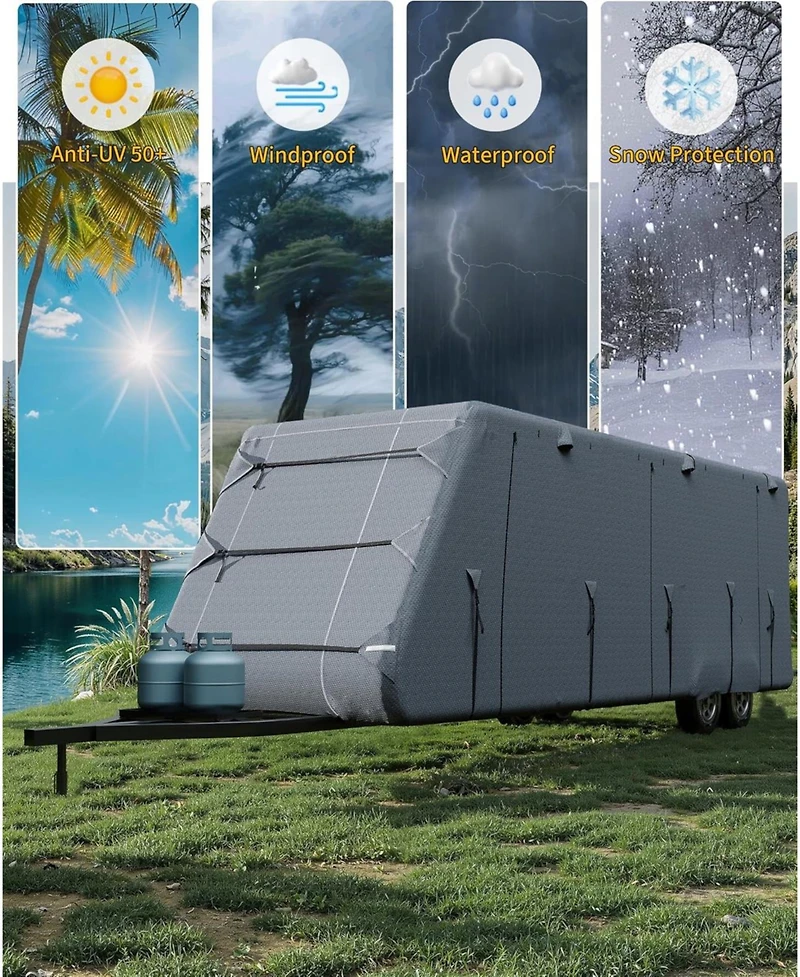 Gaomon Travel Trailer Rv Cover, Extra-Thick Upgraded 7 Layers for Camper Cover 24'-27', with Adhesive Repair Patches