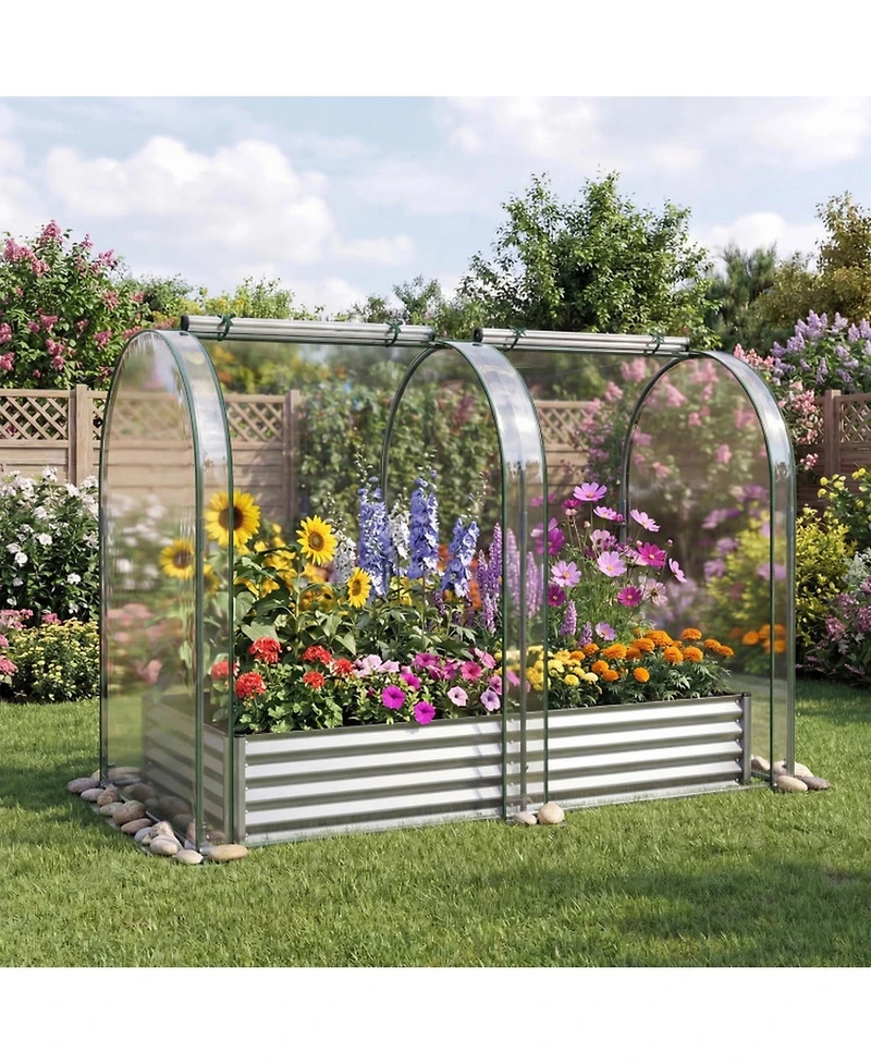 Gouun Galvanized Raised Garden Bed with Pvc Greenhouse Cover