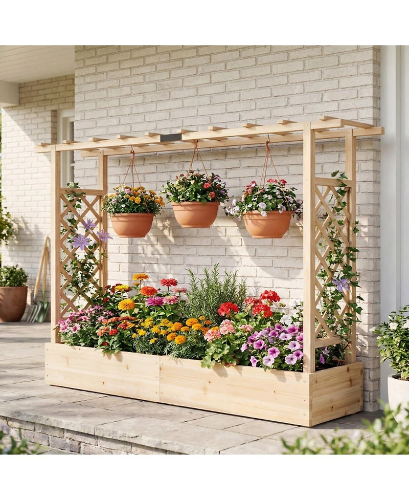 Gouun 87 in Tall Solid Wood Raised Garden Bed with Side Trellis and Roof