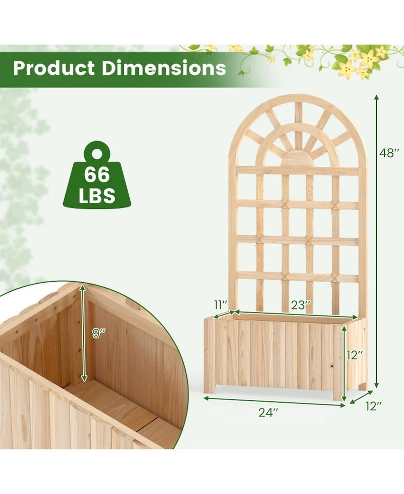 Gouun 48 in Solid Wood Raised Garden Bed with Lattice Trellis Screen