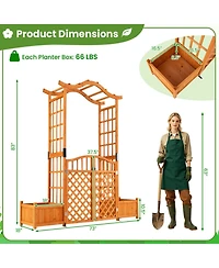 Gouun 83 in Wooden Garden Arbor with Gate and 2 Side Planter Boxes
