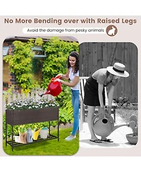 Gouun Elevated Wicker Raised Garden Bed with Storage Shelf and Drainage Gaps