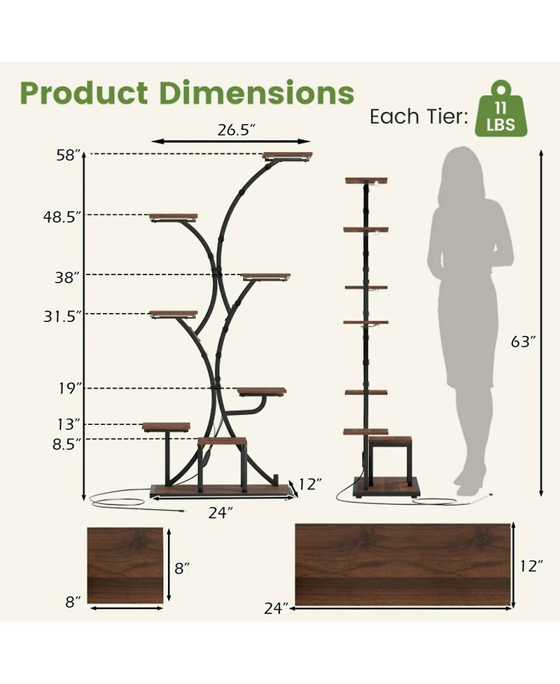 Gouun 8-Tier Corner Metal Plant Stand 58 in Tall with 4-Head Grow Lights