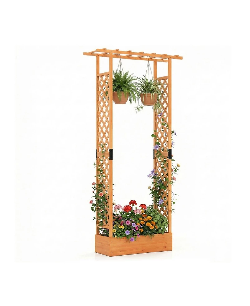 Gouun 89 in Tall Wooden Raised Garden Bed with Side Trellis and Hanging Roof
