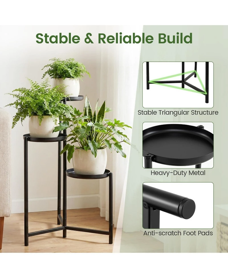 Gouun 3-Tier Metal Plant Stand Indoor Outdoor Tall Corner Flower Pot Holder