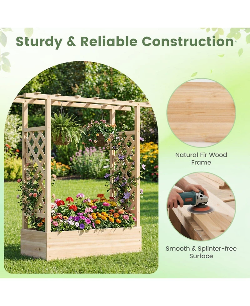 Gouun 45 in Tall Wooden Raised Garden Bed with Side Trellis and Hanging Roof