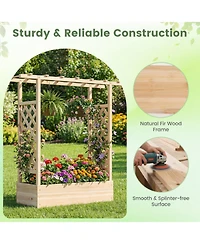 Gouun 45 in Tall Wooden Raised Garden Bed with Side Trellis and Hanging Roof