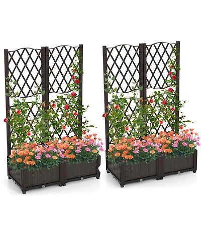 Gouun Set of 2 Pe Rattan Raised Garden Beds with Climbing Trellis