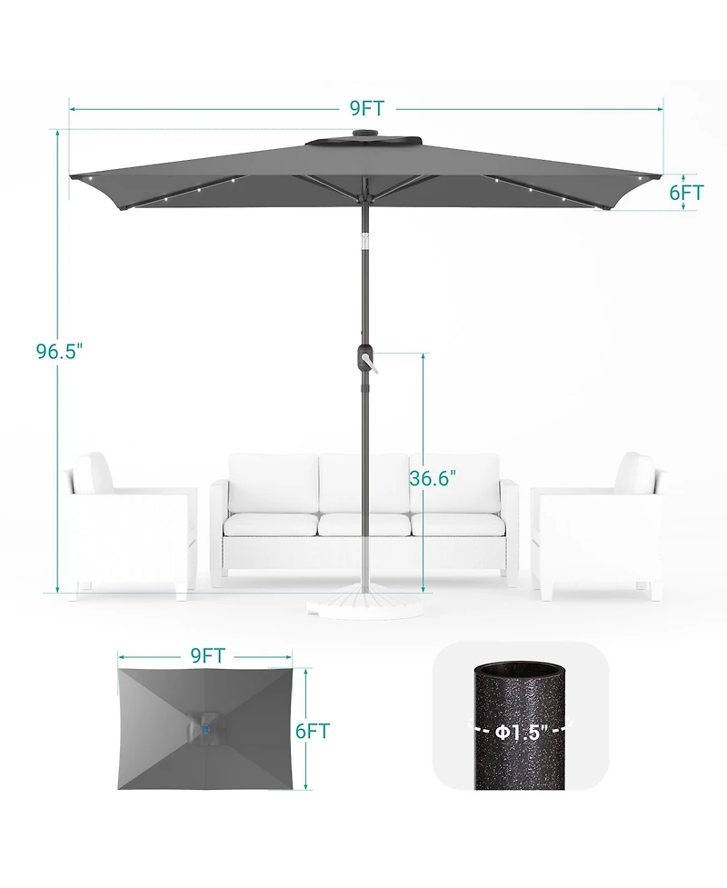 Sonkuki Enhance Your Outdoor Oasis 6x9Feet Led Rectangular Patio Umbrella - Stylish, Durable, And Sun-Protective!