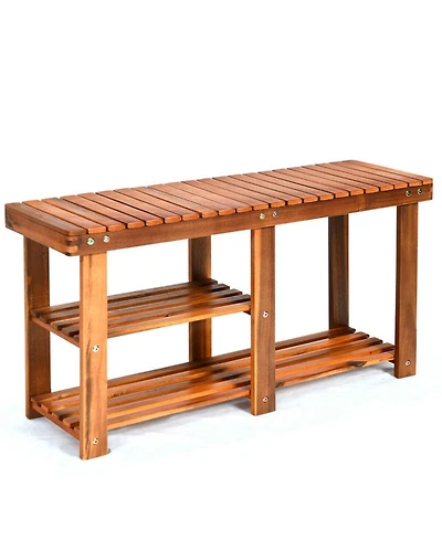 Gouun 3-Tier Freestanding Wooden Shoe Organizer Storage Rack with Bench Seat