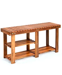 Gouun 3-Tier Freestanding Wooden Shoe Organizer Storage Rack with Bench Seat