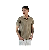 Campus Sutra Men's Camel Beige Solid Ribbed Polo T-Shirt