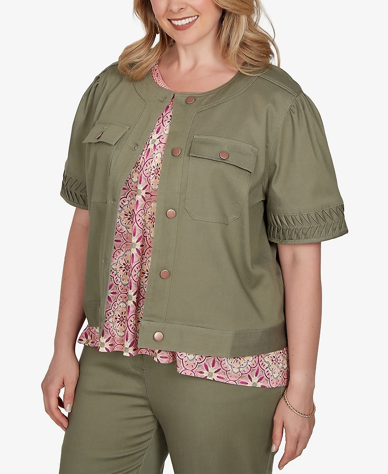 Ruby Rd. Plus Pleated Short-Sleeve Soft Denim Jacket