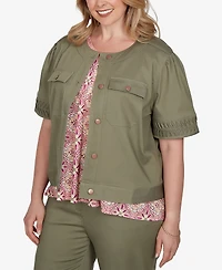 Ruby Rd. Plus Pleated Short-Sleeve Soft Denim Jacket