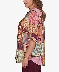 Ruby Rd. Plus Tropical Patchwork Voile Button Front Top