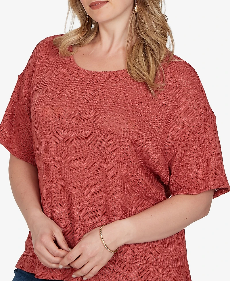 Ruby Rd. Plus Crochet Diamond Textured Knit Top