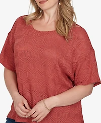 Ruby Rd. Plus Crochet Diamond Textured Knit Top