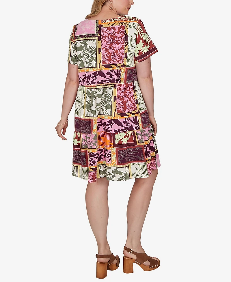Ruby Rd. Plus Tropical Patchwork Pocket Dress