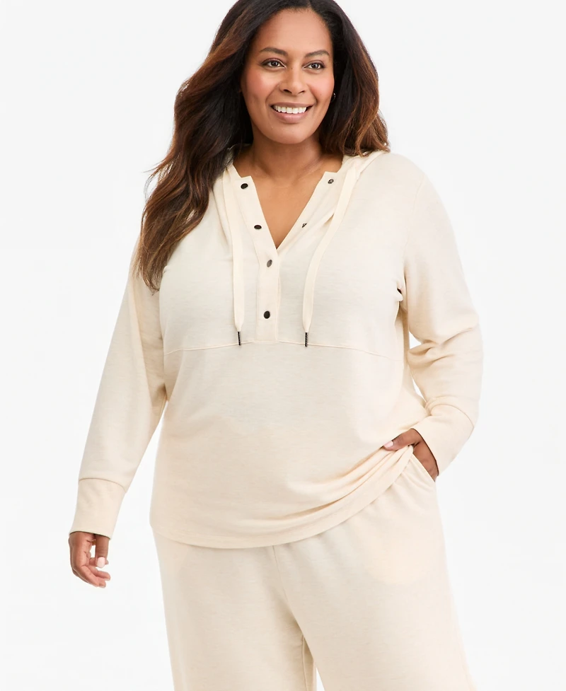 Style & Co Plus LuxLounge Snap-Closure V-Neck Hoodie, Macy's Exclusive