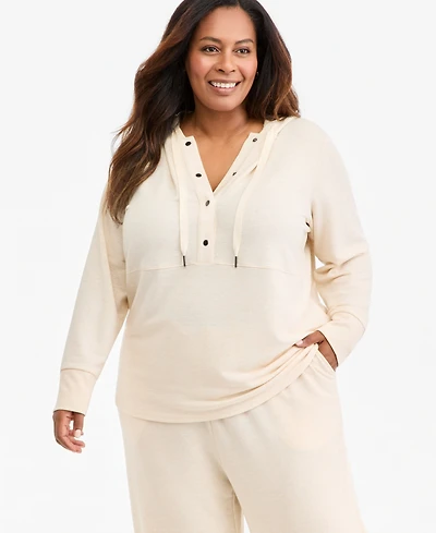 Style & Co Plus LuxLounge Snap-Closure V-Neck Hoodie, Macy's Exclusive