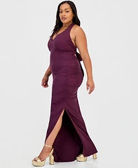 Emerald Sundae Trendy Plus Halter-Neck Side-Slit Evening Gown
