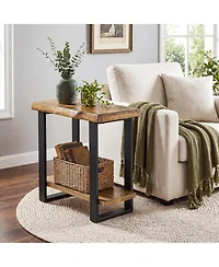 Tribesigns Solid Wood Side Table, Industrial Pine Wood Nightstand with Iron Frame, 2-Tier Storage Shelf