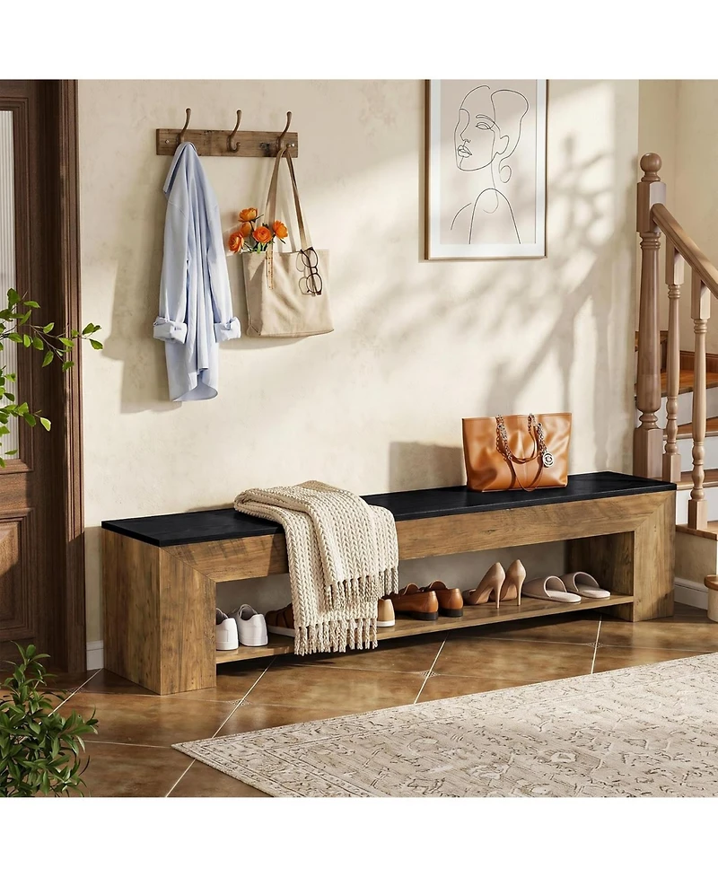 Tribesigns 71-Inch Extra Long Entryway Bench with Shoe Storage, Farmhouse Shoe Bench with 2 Shelves, Wooden Indoor Seating