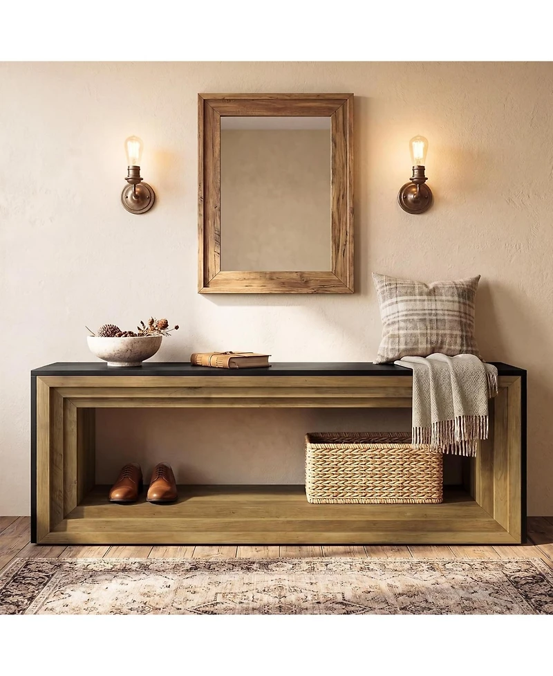 Tribesigns 63" Long Entryway Bench with Shoe Storage, 2-Tier Farmhouse Shoe Bench Wooden Indoor Seating with Layered Design