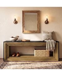 Tribesigns 63" Long Entryway Bench with Shoe Storage, 2-Tier Farmhouse Shoe Bench Wooden Indoor Seating with Layered Design