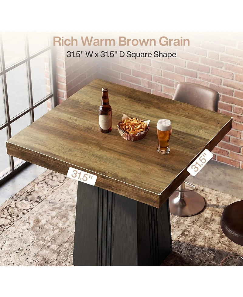 Tribesigns Square Bar Table, 35.4 Inch Height Bistro Pub Table with Fluted Hollow Base