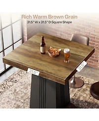 Tribesigns Square Bar Table, 35.4 Inch Height Bistro Pub Table with Fluted Hollow Base