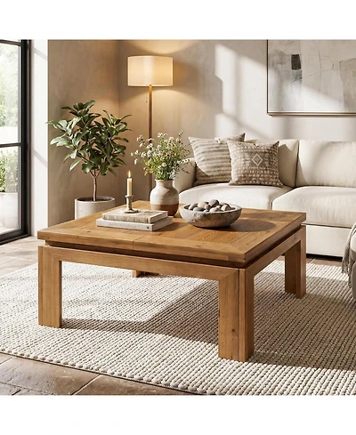 Tribesigns Solid Wood Square Coffee Table, 39.4" x 39.4" Farmhouse Cocktail Center Table with Recessed Edge Design, Easy Assembly